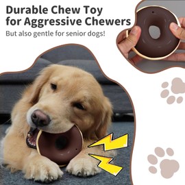 JoyBruko Dog Toys for Aggressive Chewers, Indestructible Squeaky Chew Toy to Keep Them Busy, Interactive Rubber Donut with Milk Flavor & Bounce, Teeth Cleaning for Small Medium Large Breed, Brown