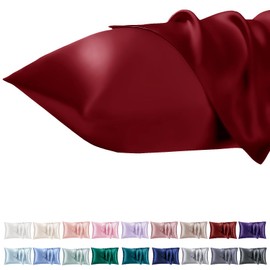 Vielit Set of 2 Satin Cushion Covers 40 x 80 cm with Zip, Soft Like a Silk Pillowcase, Suitable for Curly Hair, Satin Pillowcase Cushion Covers, Red Cushion Cover