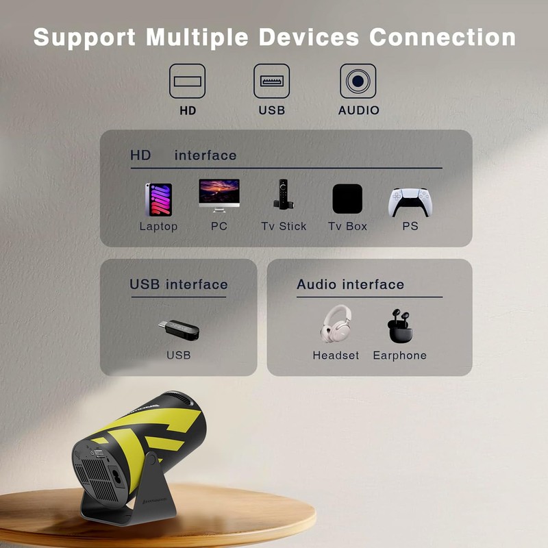 Mini Portable Projector with WiFi 6 and Bluetooth 5.0 Smart