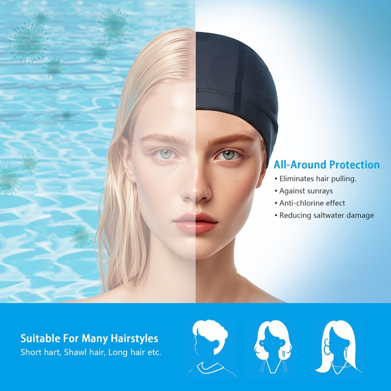 Lynllsh PU Fabric Swim Cap for Long Hair, Women &