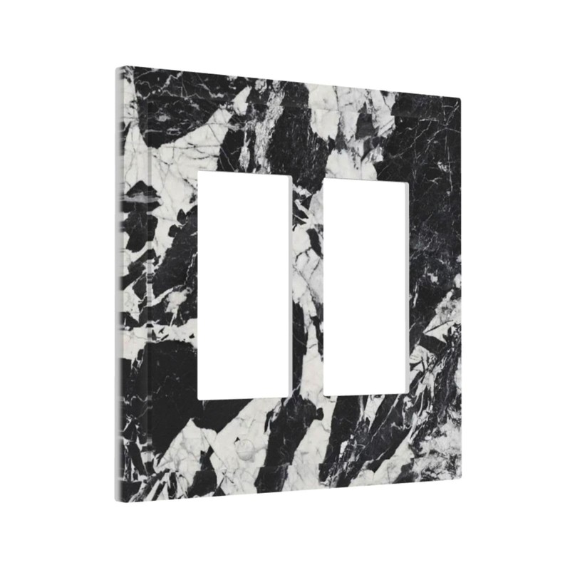 Black White Marble Abstract Luxury Decorative Outlet Covers 2 Gang