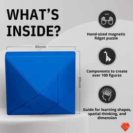 Pickagram Tangrams for Kids Ages 8-12 & Adults 3D Magnetic Tangram Fidget Puzzle: STEM Certified Magnetic Pattern Blocks (Blue)