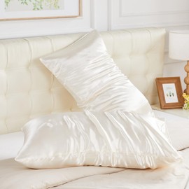 NEWCOSPLAY Satin Pillowcase Standard/Queen 2 Pack Skin & Hair Care Silky Pillow Cover with Envelope Closure(Beige,20"x29")