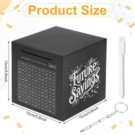 Honeydak Piggy Bank Money Safe Box for Adults 6inch Stainless Steel 10000 Savings Challenge Money Saving Box with Counting 10000 Dollars Target Savings Challenge Piggy Bank for Adults(Black)