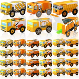 VioraWhite 30 Pcs Construction Themed Party Boxes Construction Truck Treat Boxes Excavator Tractor Goodie Bags for Boy Transportation Birthday Party Classroom Rewards Prizes Supplies Favor