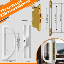 T-HAKEN Sliding Glass Door Handle Replacement Kit, 3‑15/16" Screw Spacing, All- Aluminum, Mortise Style, Reversible, Non-Keyed, Fits 1‑3/8"–1‑3/4" Doors. (White 3-15/16)