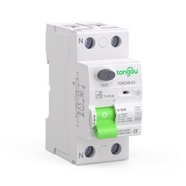 TONGOU RCCB RCD Circuit Breaker Type B 2P 63A 230V 30mA 10KA Breaking Capacity for Inverters & EV Charging Stations