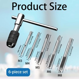 6-Pack Handle Ratchet Tap Adjustable Tap Threading Wrench Set M3-M8, Metric Tap Die Set Industrial Grade High Hardness Internal Thread Taps High Grinding Precision Straight Groove Fine Thread Hand Tap