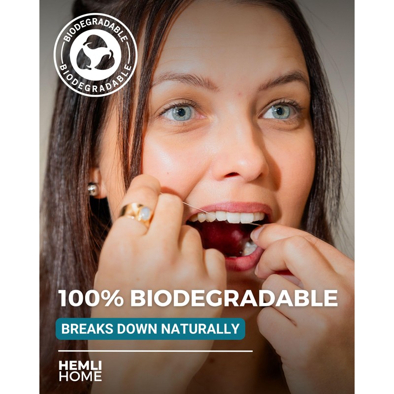 Biodegradable Silk Dental Floss with Refillable Glass Container, Compostable 3-Pack,