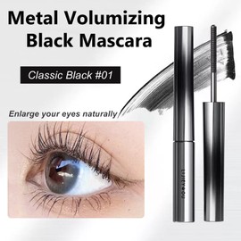 Metal Volumizing Black Mascara - Natural Lengthening Mascara Black Waterproof - Smudge-Proof Metal Wand mascara for Natural Eye Makeup - Long-Wear No Clumping for Sensitive Eyes