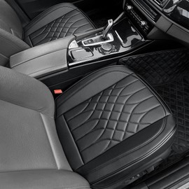 2-Pack Leather Front Car Seat Covers - Bottom Car Seat Covers Fully Wrapped, Non-Slip and Waterproof, Fits Most Vehicles Black