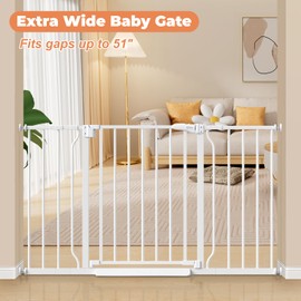 Cideny 29"-51" Baby Gate for Stairs, Auto Close Stroller Friendly Dog Gate Indoor for Doorways, Pressure Mounted Baby Gate, Easy Walk Through Gate for Children & Pets, White