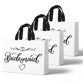 Bridesmaid Gift Bags, 3Pcs Bridesmaid Proposal Gift Bags with Ribbon Handle, Wedding Day Will You Be My Bridesmaid Gifts Bags