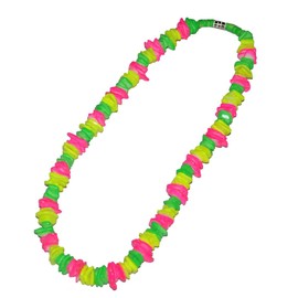MM Real Chips Puka Shell Necklace 18" Neon Colors Pink Yellow Green