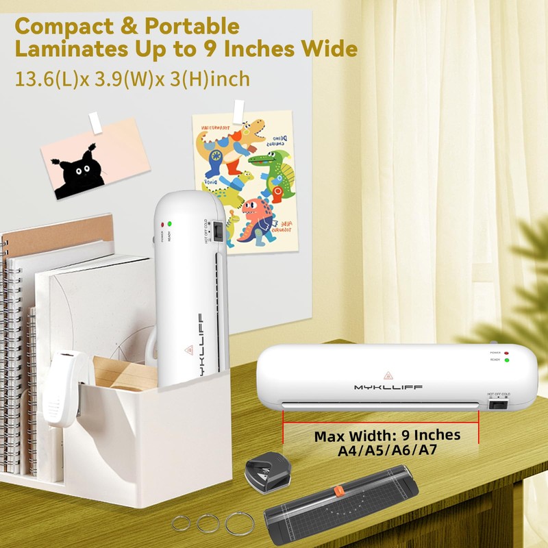 Laminator Machine 9-Inch Portable Thermal Laminater with Hot & Cold