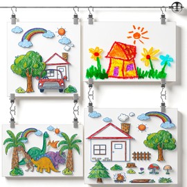 Yuanan 118.1 Inch Kids Artwork Display, Art Display for Kids Artwork Stainless Steel with 48 Clips Adjustable Picture Wire Hanging Kit for DIY Children's Craft and Drawing Organization