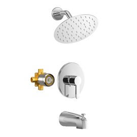 HoliSpa Tub Shower Faucet, Polished Chrome Shower Faucet Set with 8-Inch All-Metal Rainfall Showerhead and Bathtub Spout, Single-Handle Tub Shower-Trim Kit Included Valve, Polished Chrome