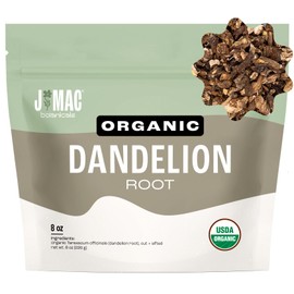 J Mac Botanicals Organic Dandelion Root (8 oz) unroasted, herb for tea and other infusions, Packaged in the USA, Certified USDA Organic