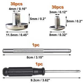 YORANYO 30Sets Chicago Screws Leather Rivets Screw Rivets Metal Studs for Clothing Chicago Binding Screws Spike and Studs for Decorate Repair Shoes Belts Bags Purse Dog Collars Leather Craft (Silver)