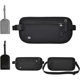 Cangurera de Viaje, Cinturón de Viaje con Bloqueo RFID, Soporte para Pasaporte, Cremallera Invisible, Riñonera Deportiva para Correr (Negro)