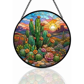 Cactus Gifts for Women Suncatcher Stained Glass Window Hanging Cactus Decor Christmas Southwestern Desert Western Cactus Sun Catcher Indoor 6.3 in