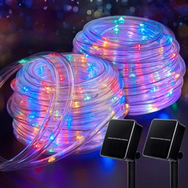 Brightown Solar String Lights Outdoor 2 Pack 72 Feet 200 LED Waterproof Solar Powered String Lights with 8 Lighting Modes, Waterproof Solar Rope Lights for Outside Christmas Party, Multicolor