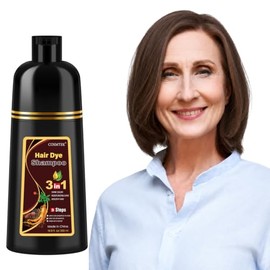 Dark Brown Hair Dye Shampoo 3 en 1, Tinte para Cabello Castaño Oscuro con Ingredientes Herbales, Cobertura de Canas para Mujeres y Hombres, Shampoo Co