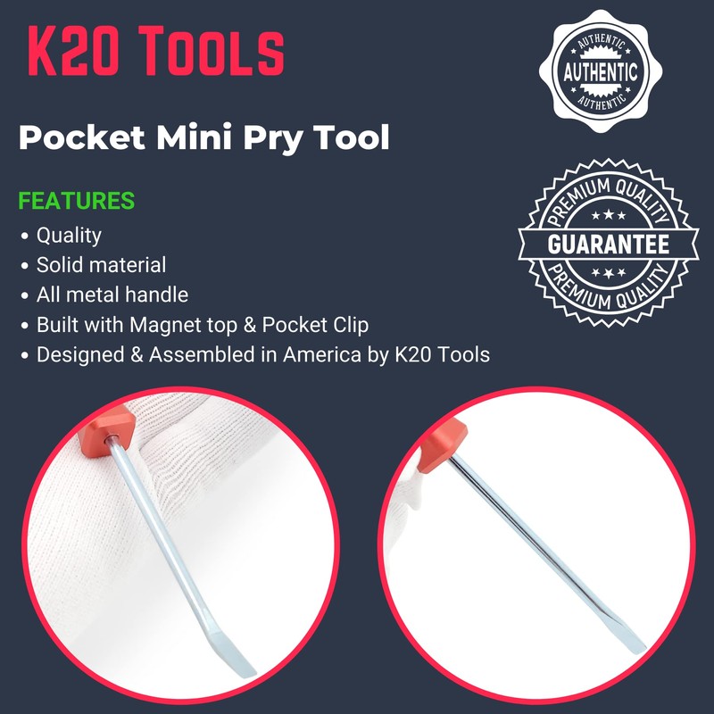 Pocket Mini Pry Bar - Tool with Clip and Magnet