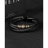 HEIX Mens Multilayer Braised Leather Bracelet Magnetic Stainless Steel Clasp