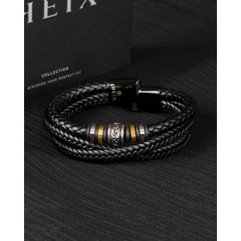 HEIX Mens Multilayer Braised Leather Bracelet Magnetic Stainless Steel Clasp in Black, Sliver Gift Idea for Men & Boys Jewelry (23.00)