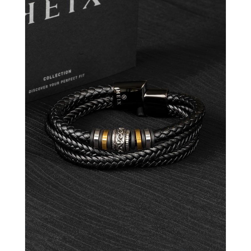 HEIX Mens Multilayer Braised Leather Bracelet Magnetic Stainless Steel Clasp