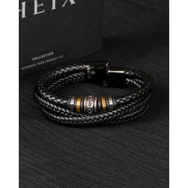 HEIX Mens Multilayer Braised Leather Bracelet Magnetic Stainless Steel Clasp in Black, Sliver Gift Idea for Men & Boys Jewelry (23.00)