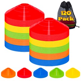 CLEAN PIONEER Agile Soccer Cones (Pack of 120)- Premium Disc Cones with Portable Bags & Strap,Sports Cones Used for Football,Basketball and Sport Practice Equipment, Multi-Color Soccer Training Cones
