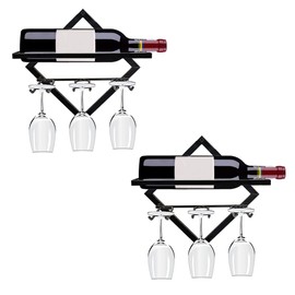 FOSTERSOURCE 2Pcs Wine Rack Wall Mounted Wine Glass Holder Hanging Wine Bottle Organizer Storage for Home Kitchen Bar Decor