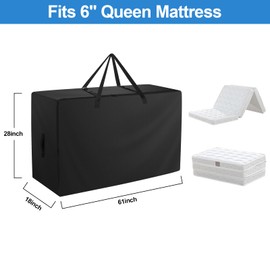 Folding Mattress Bag - 600D Oxford Cloth Heavy Duty Carry Case for Tri-Fold Guest Bed Mattress (Fits 6" Queen Mattress, Black)