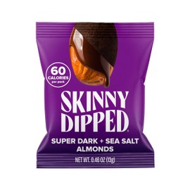 SkinnyDipped Super Dark Chocolate + Sea Salt Almonds, Vegan, Healthy Snack, Plant Protein, Gluten Free, 0.46 oz Mini Bags, Pack of 24