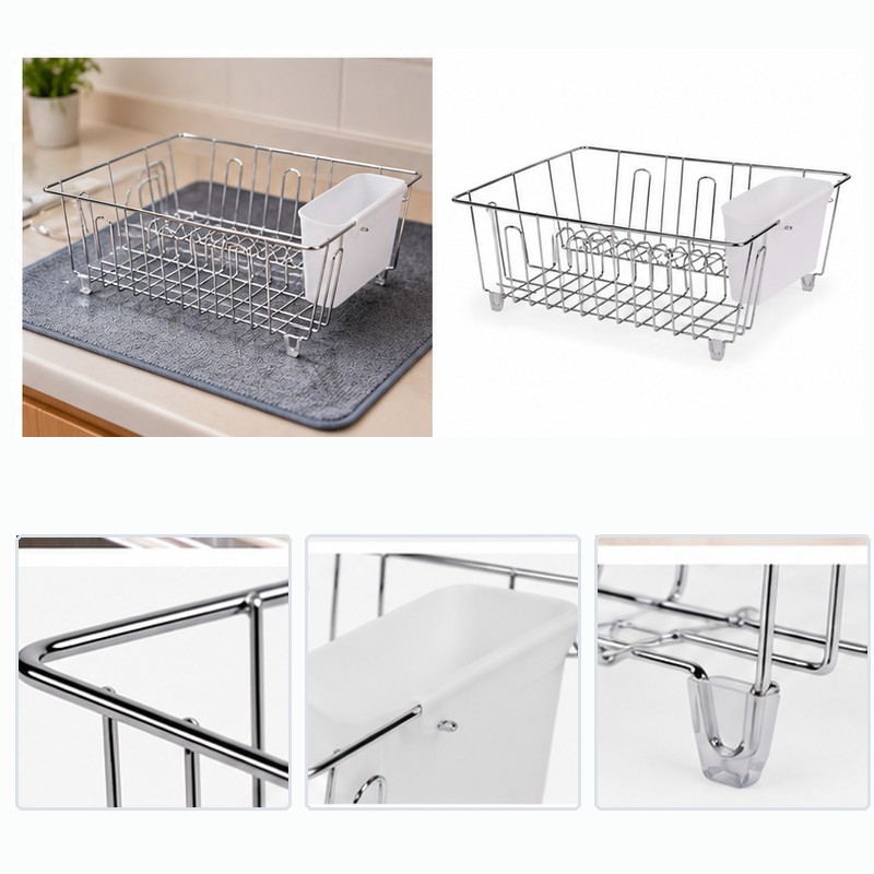 Small Stainless Steel Wire Dish Rack with Cutlery Cup –