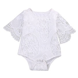 Infant Baby Girl White Lace Ruffles Sleeve Romper Sunsuit Bodysuit (100cm/18-24 Months)