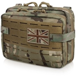 WYNEX Tactical Molle Admin Pouch of Laser Cut Design, Utility Pouches Molle Attachment Medical EMT Organizer with Map Pocket Tool Holder UK Flag Patch Included