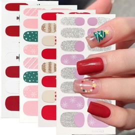 Christmas Nail Wraps Stickers Snowflake Nail Polish Strips Cute Glitter Xmas Christmas Tree Elk Self-Adhesive Design Gel Nail Stickers Xmas Full Nail Wraps Sticker Holiday Nail Sticker for Nails DIY