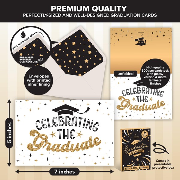 Decorably Decorably 16 Pack Foiled, Glittery, and Holographic 5x7in Graduation