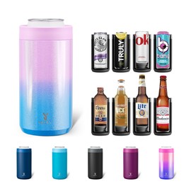 Meoky Universal Can Cooler for Women: One Size Fits All - for Slim Cans, Regular 12 & 16 oz Cans and Bottles - Insulated Double-Walled Stainless Steel - for Soda Lovers (Glitter Mermaid)