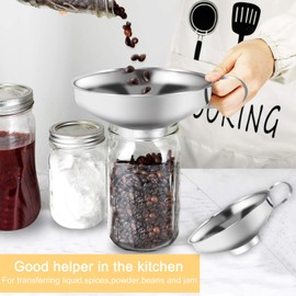 Set of 4 Stainless Steel Funnels, Jam Funnel, Stainless Steel Preserving Funnel with Handle, for Transferring Spices, Liquids, Powder, Beans, Jam (3 Sizes, 1 Brush)