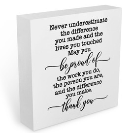 Inspirational Retirement Gift Office Supplies Rustic Desk Decor White Wooden Box Sign Positive Thank You Farmhouse Wood Plaque Coworker Leaving Cubicle Accessories Home Shelf Decorations