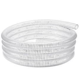 Wire Reinforced Hose 1" id - 50ft Clear High Pressure Suction Line Plastic Vinyl Tubing with Spiral Steel Wire, Drain Water Fuel Powder (50 ft, 1" ID)