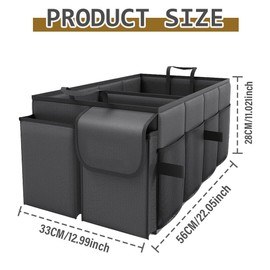 AXVRAV Kofferraum Organizer, Faltbare Auto Kofferraumtasche groß mit doppelten Böden, Stabiler Auto Organizer mit 2 Fächern, kofferraumtaschen mit Verstellbaren Riemen 56 x 33 x 28 cm, Schwarz