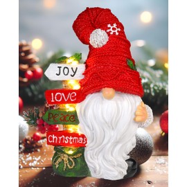GoGnome Gnome Christmas Decorations - 9.1'' Resin Handcrafted Tabletop Christmas Gnome Statue with LED Joy-Love-Peace Sign - Festive Holiday Decor for Christmas Ornaments 2025 (Gnome)