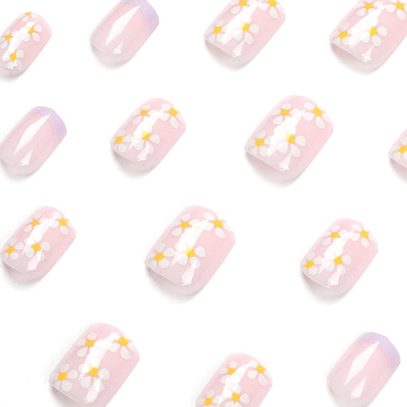 24 Piezas Uñas Postizas Francesa Corto, Rosa y Blanco Puntas