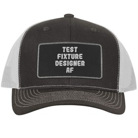 Test Fixture Designer AF - Leather Black Patch Engraved Trucker Hat, Grey-White, One Size
