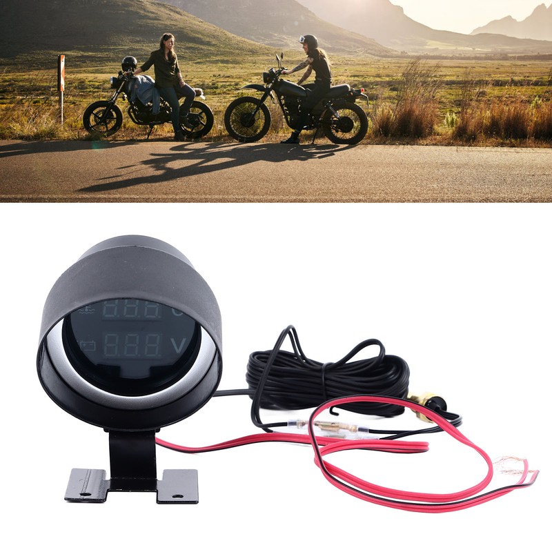 Water Temp Gauge Voltmeter 2 in 1 Round Digital Display